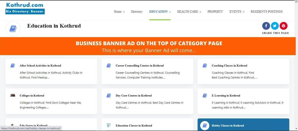 BUSINESS BANNER AD ON CATEGORY PAGE KOTHRUD - Top Banner Ad on Biz Category Page